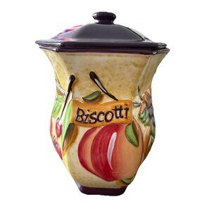 8.5”Biscotti Fruit Ceramic Italian Cookie Jar Hand Painted NONNI'S Purple *READ*
